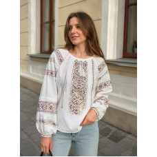 Жіноча вишиванка ESQ Віра біла з коричневим