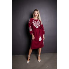 Жіноча вишита сукня Galychanka Вікторія бордова з білим