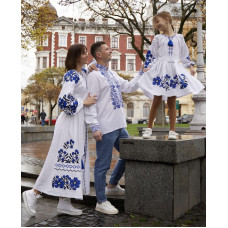 Комплект вишиванок з сукнями Galychanka Всеволод і Квіти білі з синім