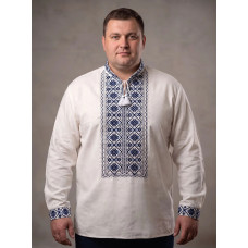 Чоловіча вишиванка Galychanka Свиридко батал біла з синім