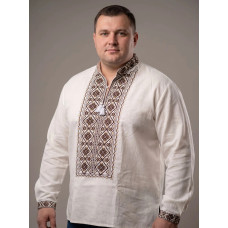 Чоловіча вишиванка Galychanka Свиридко батал біла з коричневим