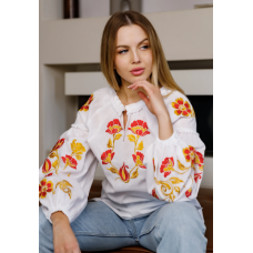 Жіноча вишиванка Galychanka Елеонора біла з золотистим