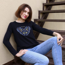 Жіночий лонгслів з вишивкою Ladan Серце Ukraine чорний