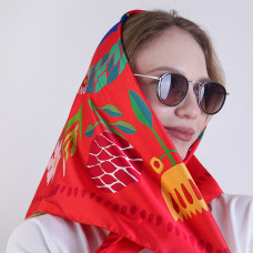 Жіноча хустинка з принтом Presentville Голубка на червоному фоні
