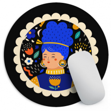 Килимок для миші круглий Дівчина в українських квітах