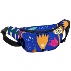 Сумка бананка Bumbag Квіти на синьому фоні