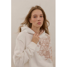 Худі з вишивкою Trend Півонія білий з бежевим