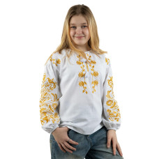 Вишиванка для дівчинки V&V Пташки біла з жовтим