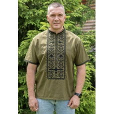 Чоловіча вишиванка V&V Повітряний захисник короткий рукав хакі