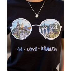 Футболка універсальна Vynart Окуляри live love Kharkiv чорна
